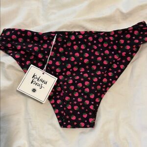 Kulani Kinis Black Bikini Bottom with Pink Strawberry Print